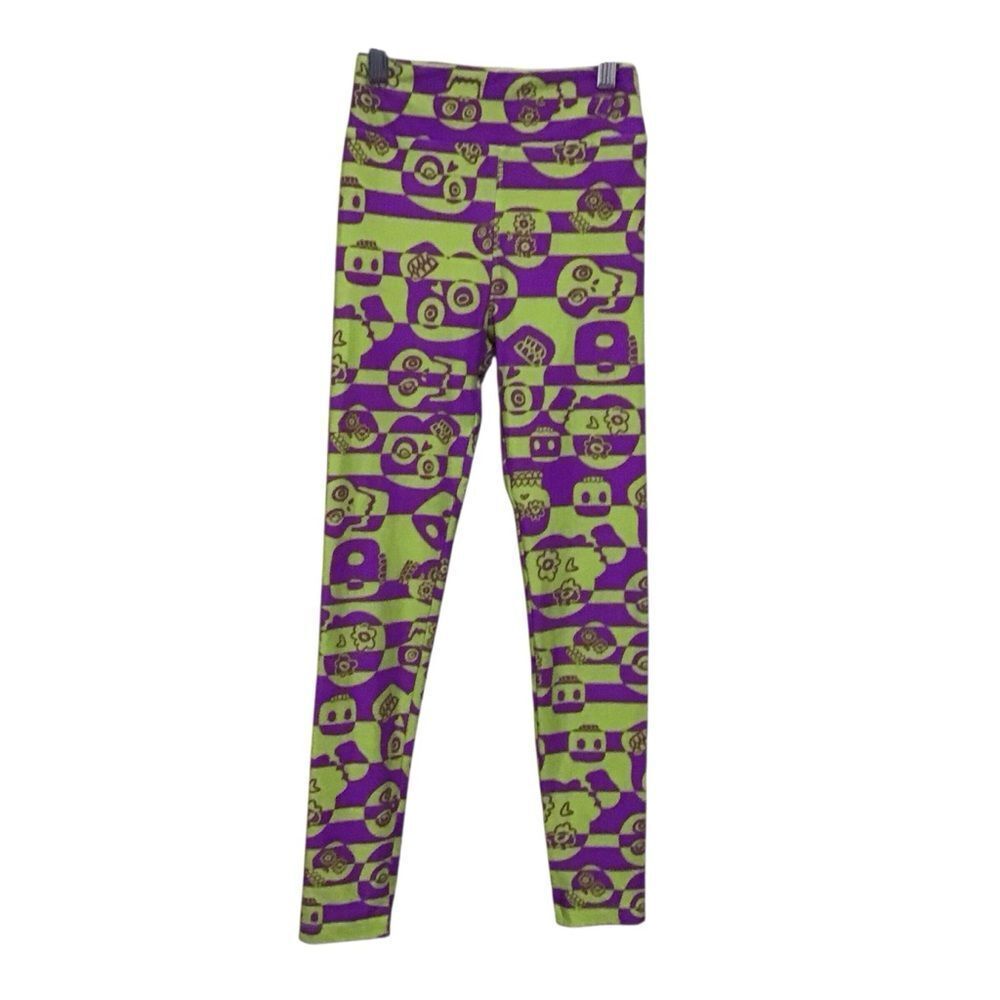 LuLaRoe Tween Purple and Green Skull Halloween Leggings